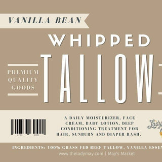 Vanilla Whipped Tallow, All Natural Grass Fed Beef Tallow Moisturizer: 9oz