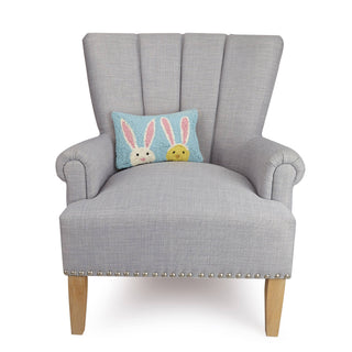 Cute Easter Pillow | Bunny & Chick Hook Wool Lumbar Pillow with Velvet Backing