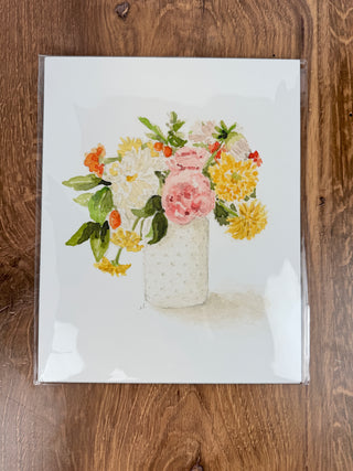 8” x 10” Watercolor Bouquet in Hobnail Vase Print - JSQ Mercantile