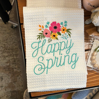 Happy Spring Embroidered Tea Towl