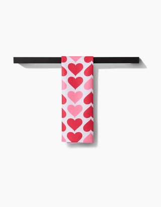 Blushing hearts tea towel on bar