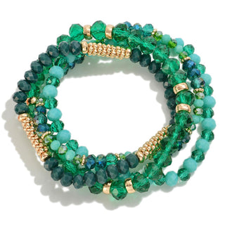 Set of Four Faceted Beaded Stretch Bracelet Sets With Mesh Bead