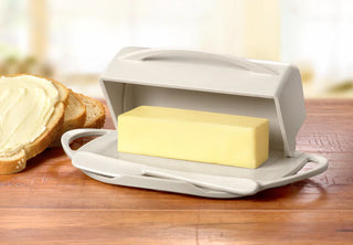 Butterie® Butter Dish, 2-Stick Caddy or Irish Butter Stick, Flip-Top Lid and Matching Spreader