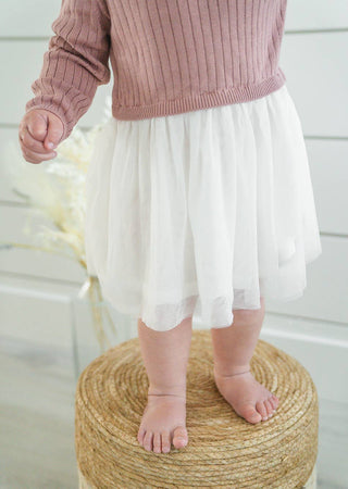 Ruffle Neck Sweater Knit Top & Tutu Baby Dress