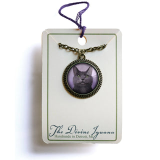 Russian Blue Cat Pendant Necklace