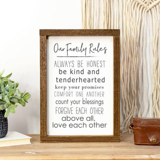 Wooden Sign Our Family Rules 9" x 13"